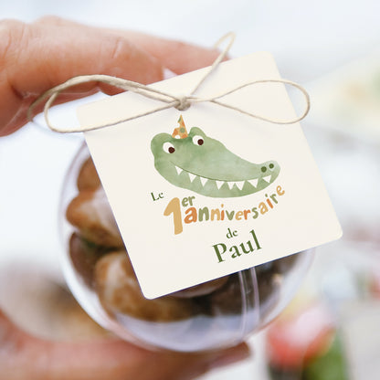 Boîte à bonbons Anniversaire Enfant boule avec étiquette carrée Anniversaire croco photo N° 1