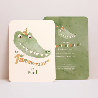 Invitations Anniversaire Enfant Portrait, bords arrondis Anniversaire croco photo N° 1