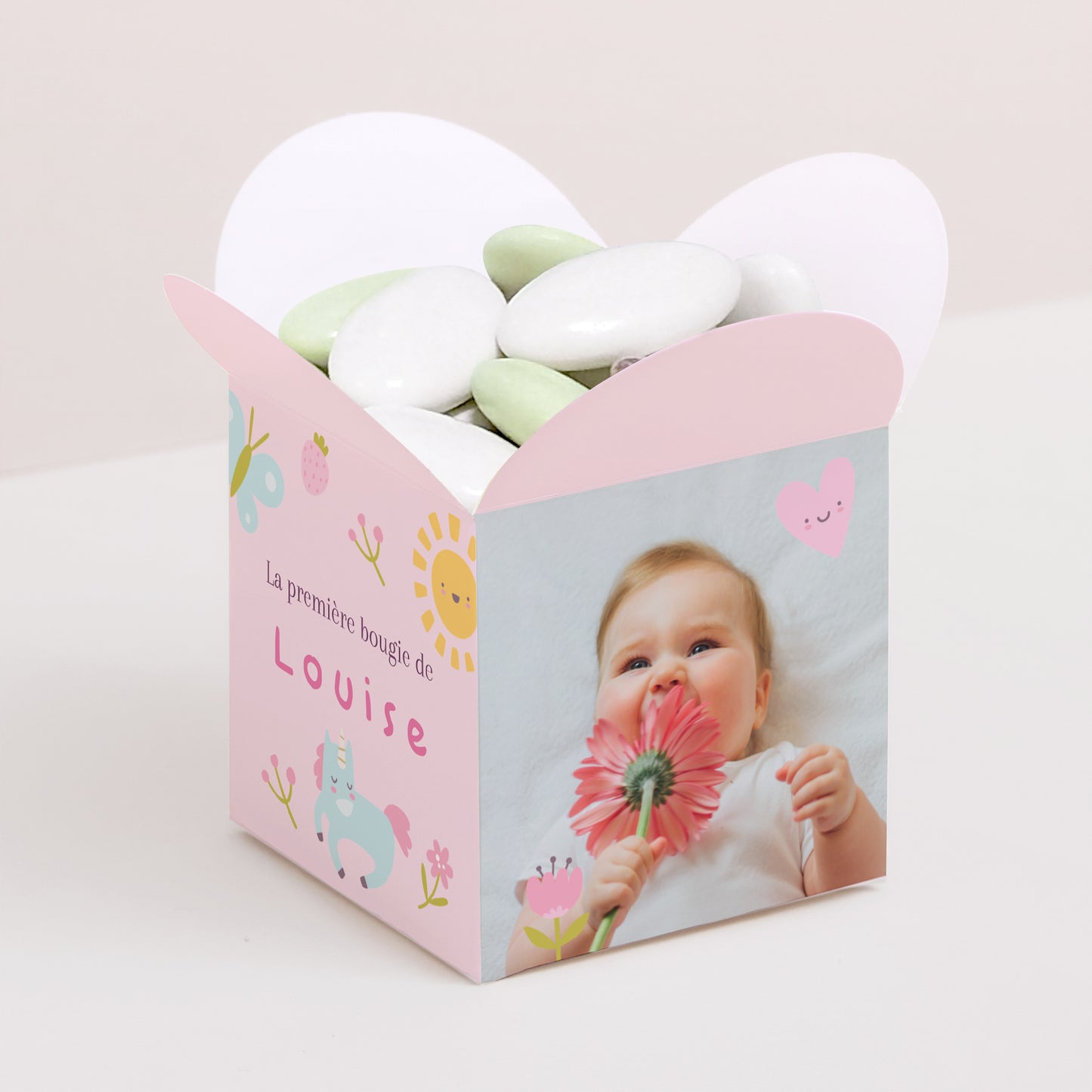 Boîte à bonbons Anniversaire Enfant Ouverture papillon Petit monde enchanté photo N° 1