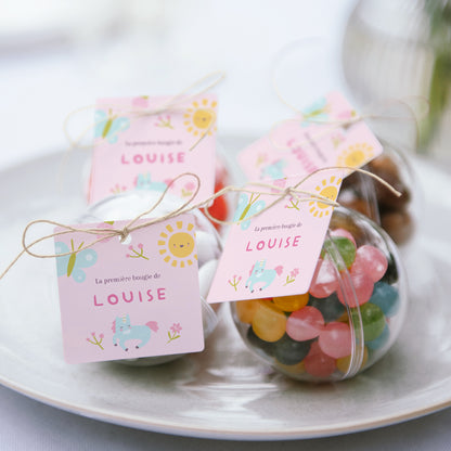 Boîte à bonbons Anniversaire Enfant boule avec étiquette carrée Petit monde enchanté photo N° 2