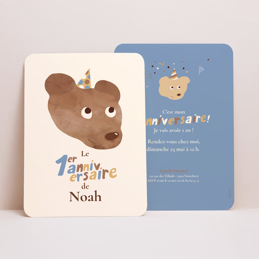 Invitations Anniversaire Enfant Portrait, bords arrondis Anniversaire ourson photo