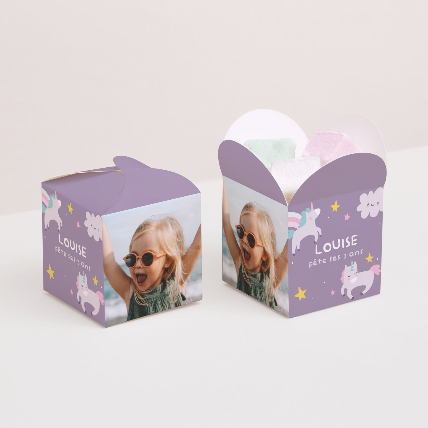 Boîte à bonbons Anniversaire Enfant Ouverture papillon My licorne photo N° 2