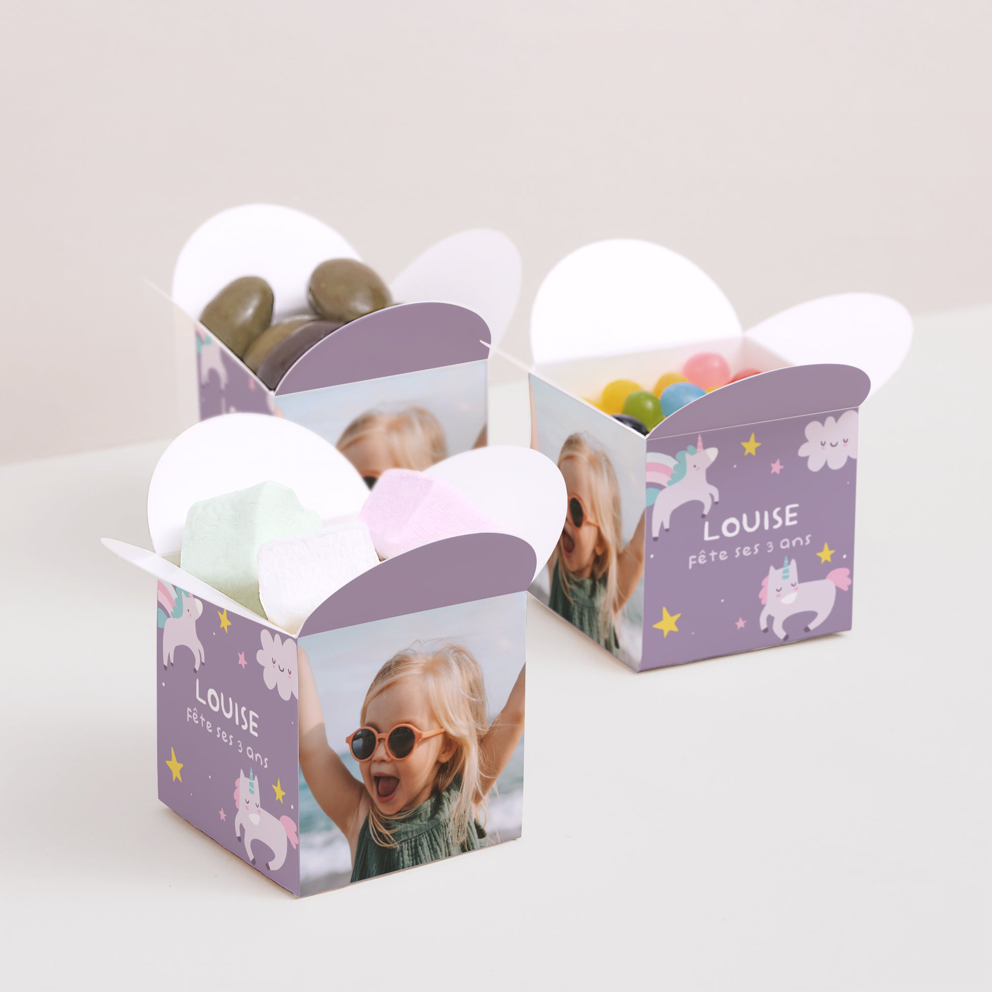 Boîte à bonbons Anniversaire Enfant Ouverture papillon My licorne photo N° 3