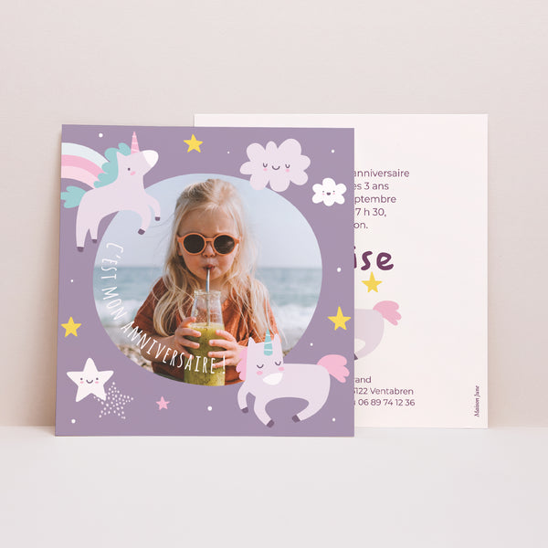 Invitations Anniversaire Enfant Carré My licorne photo