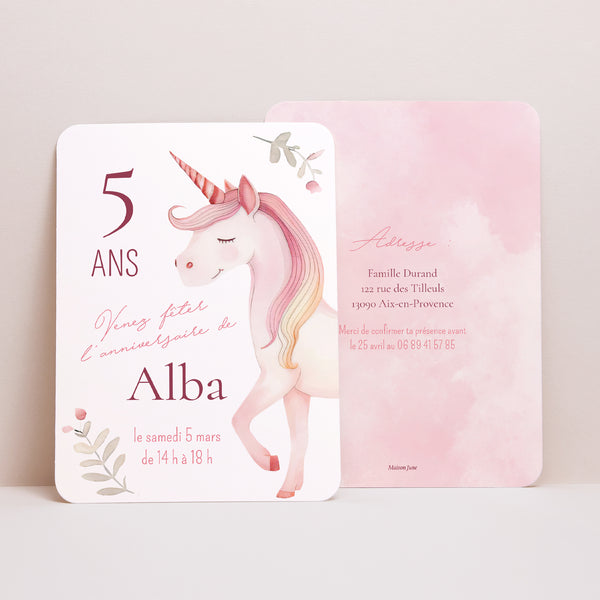 Invitations Anniversaire Enfant Portrait, bords arrondis Jolie Licorne photo