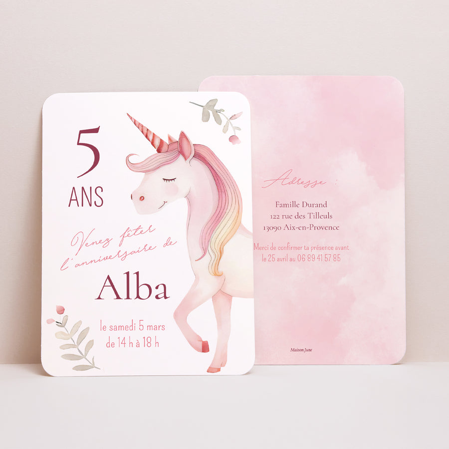 Invitations Anniversaire Enfant Portrait, bords arrondis Jolie Licorne photo