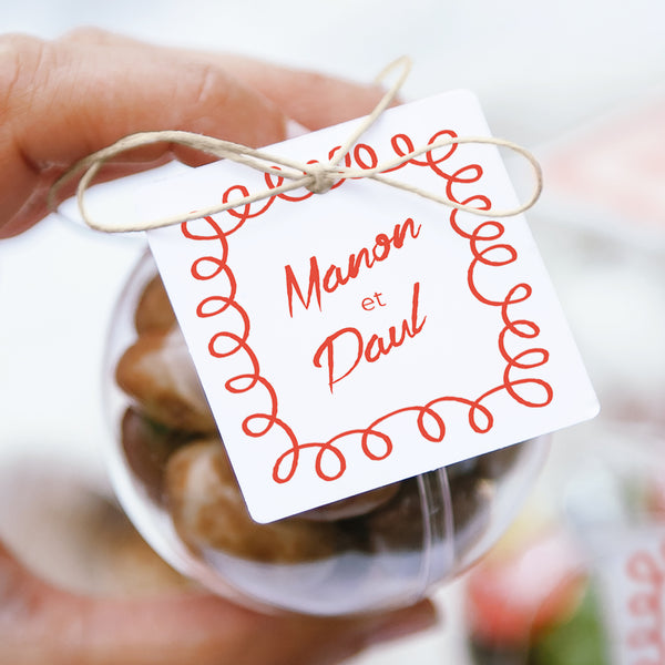 Boîte à dragées Mariage boule avec étiquette carrée La Dolce Vita photo