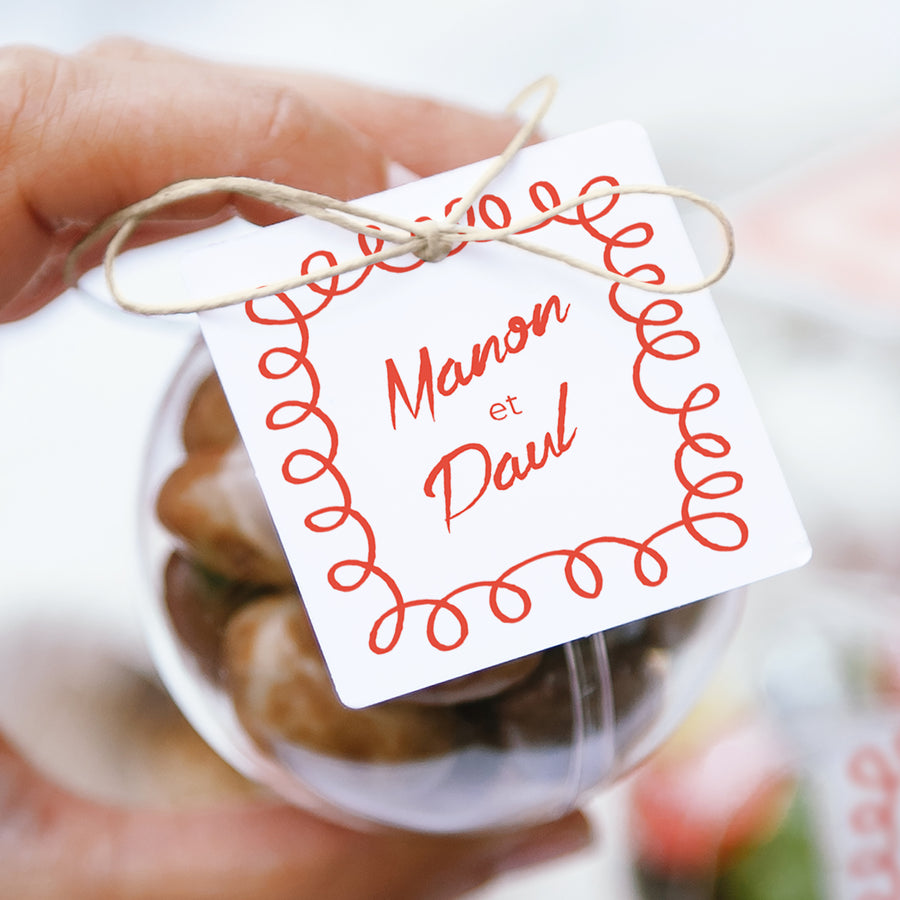 Boîte à dragées Mariage boule avec étiquette carrée La Dolce Vita photo