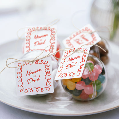 Boîte à dragées Mariage boule avec étiquette carrée La Dolce Vita photo N° 2