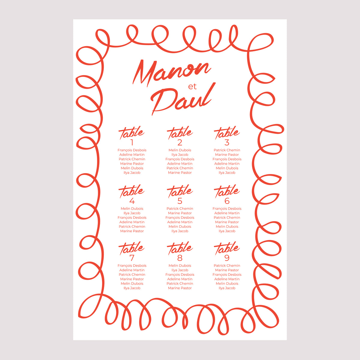 Plan de table Mariage Portrait 60 x 90 cm La Dolce Vita photo N° 2
