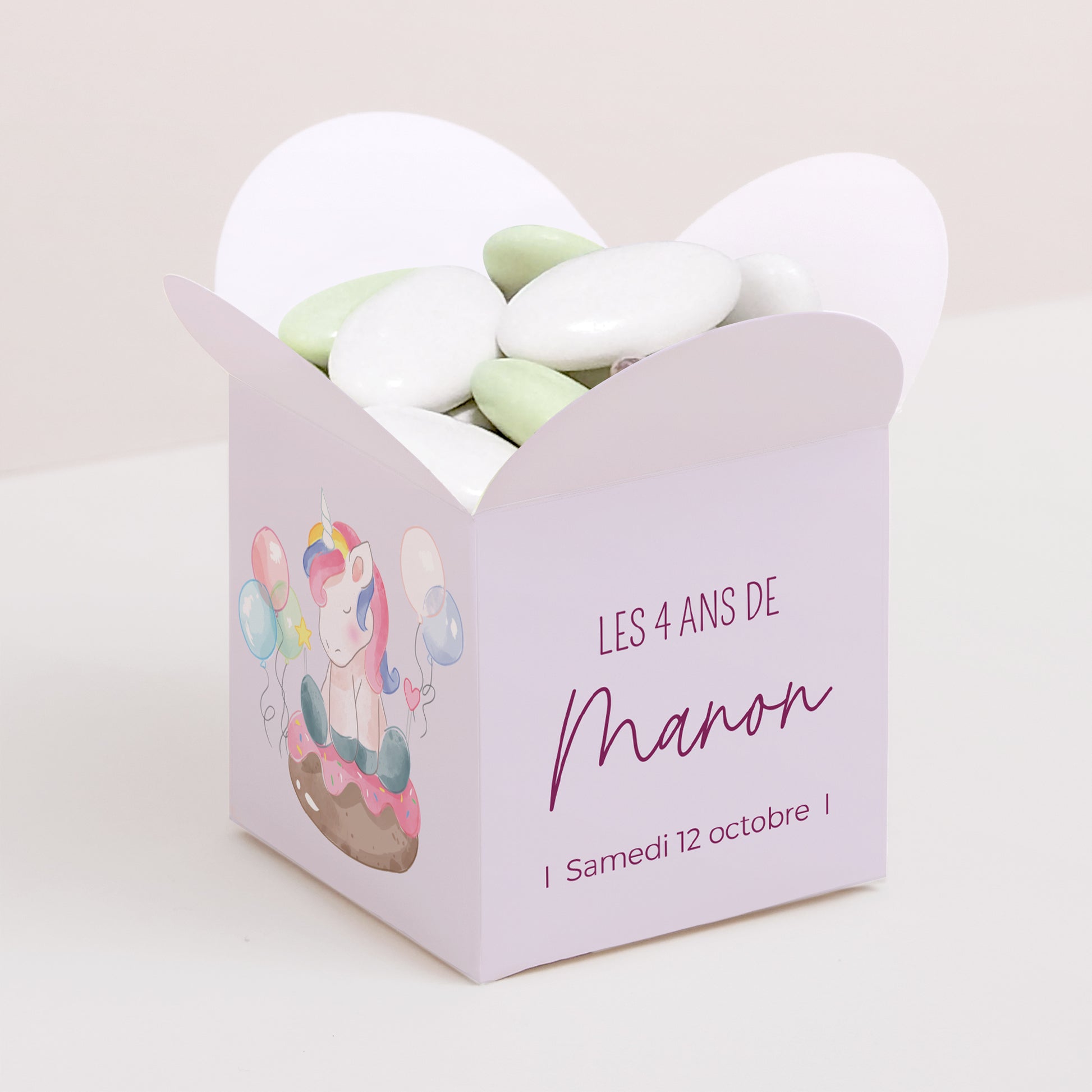 Boîte à bonbons Anniversaire Enfant Ouverture papillon Licorne donuts photo N° 1