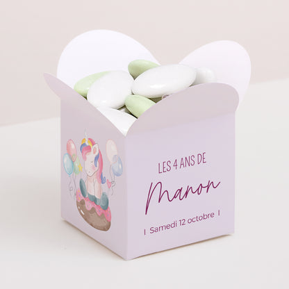 Boîte à bonbons Anniversaire Enfant Ouverture papillon Licorne donuts photo N° 1