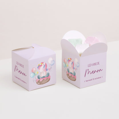 Boîte à bonbons Anniversaire Enfant Ouverture papillon Licorne donuts photo N° 2