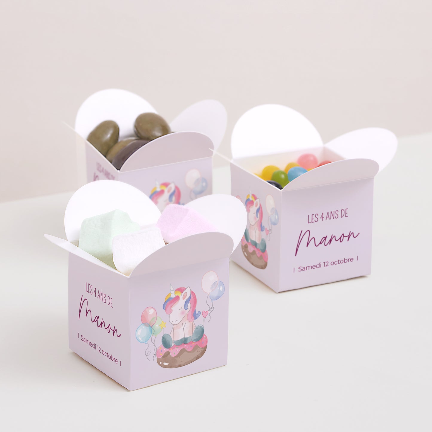 Boîte à bonbons Anniversaire Enfant Ouverture papillon Licorne donuts photo N° 3