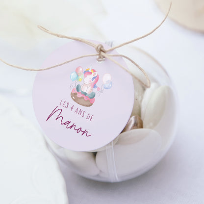 Boîte à bonbons Anniversaire Enfant boule avec étiquette ronde Licorne donuts photo N° 1