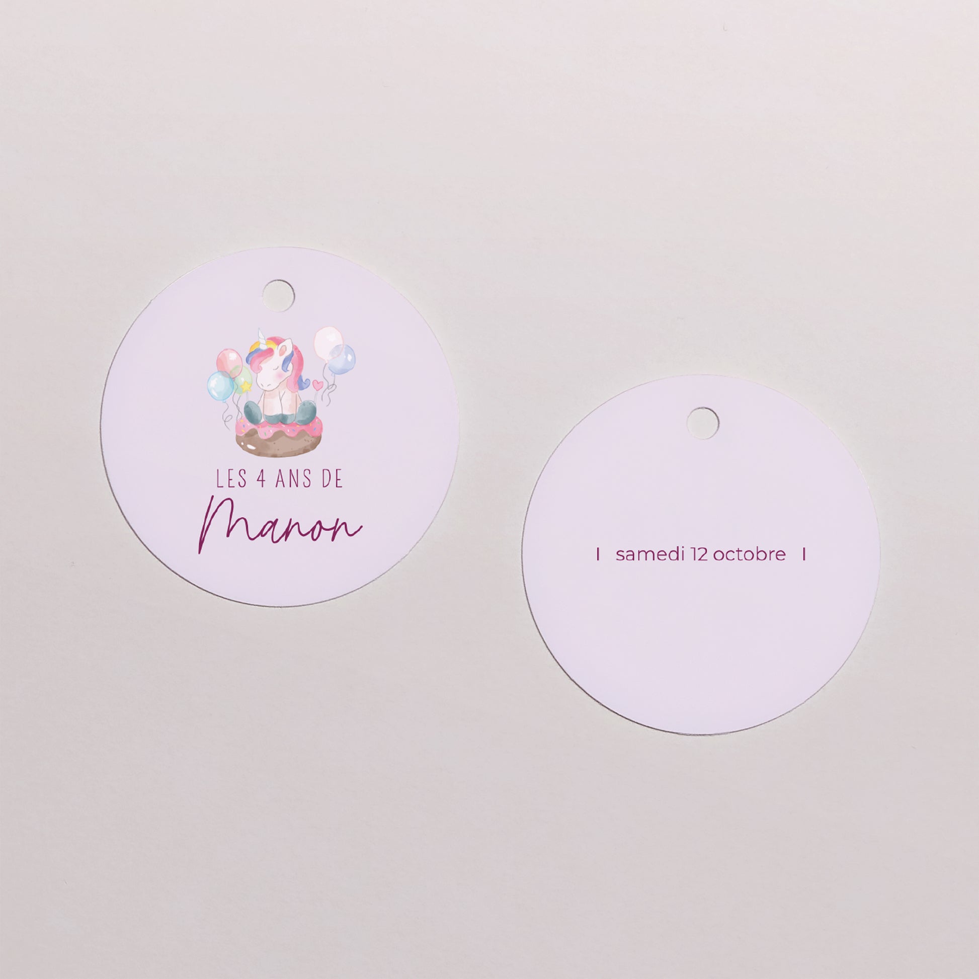 Boîte à bonbons Anniversaire Enfant boule avec étiquette ronde Licorne donuts photo N° 3