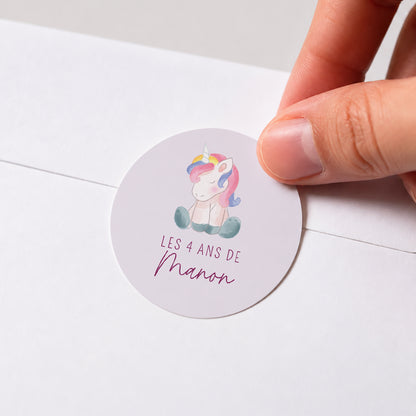 Sticker Anniversaire Enfant Rond Licorne donuts photo N° 1