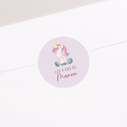 Sticker Anniversaire Enfant Rond Licorne donuts photo N° 2