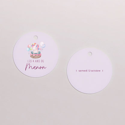 Etiquette perforée Anniversaire Enfant Ronde Licorne donuts photo N° 1