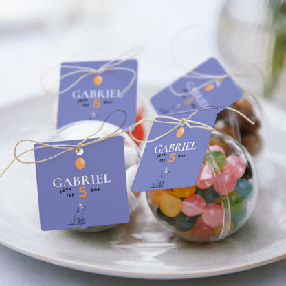 Boîte à bonbons Anniversaire Enfant boule avec étiquette carrée Le chien bleu photo N° 2