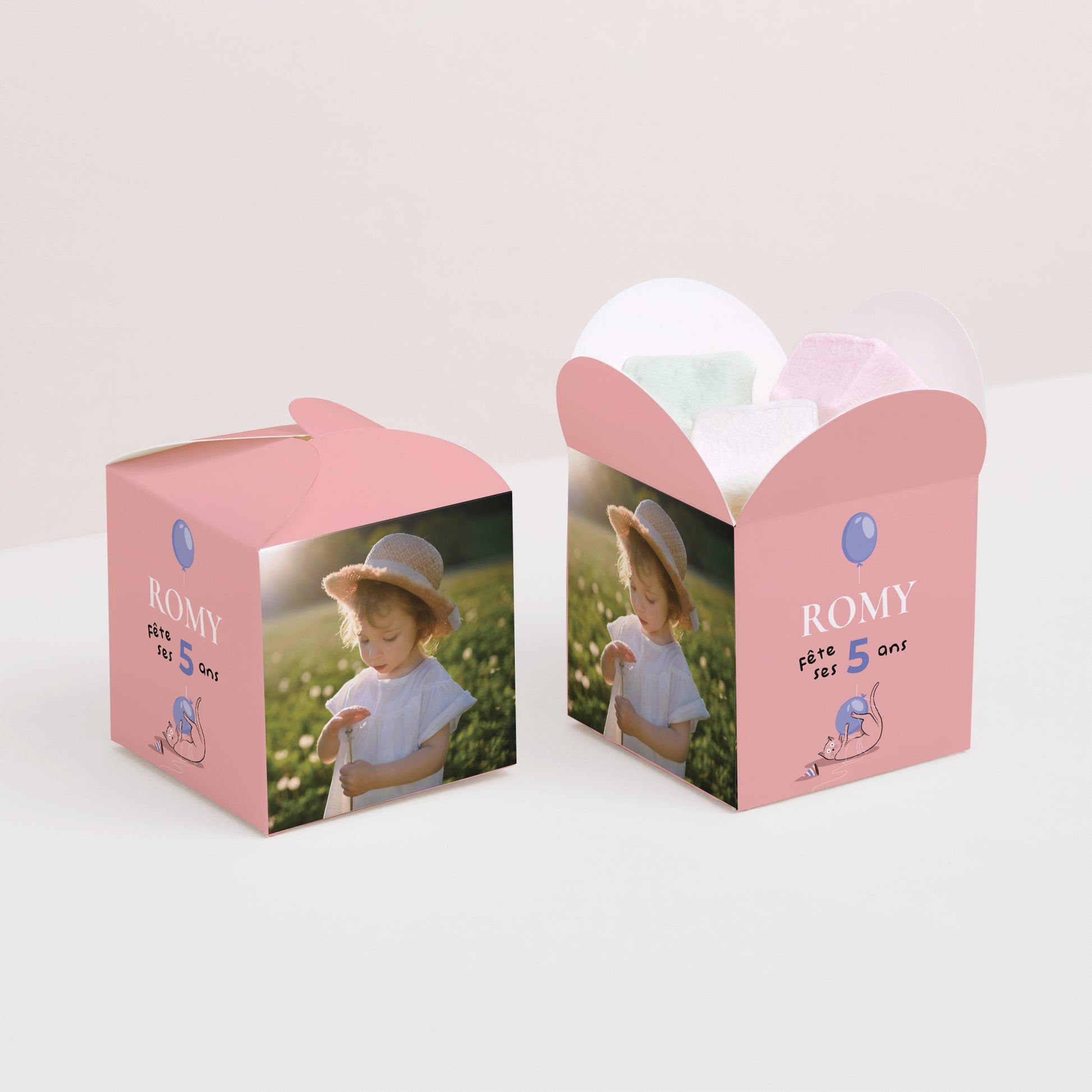 Boîte à bonbons Anniversaire Enfant Ouverture papillon Le chat rose photo N° 2