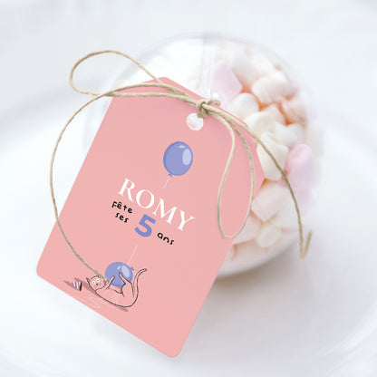Boîte à bonbons Anniversaire Enfant boule avec étiquette fanion Le chat rose photo N° 1
