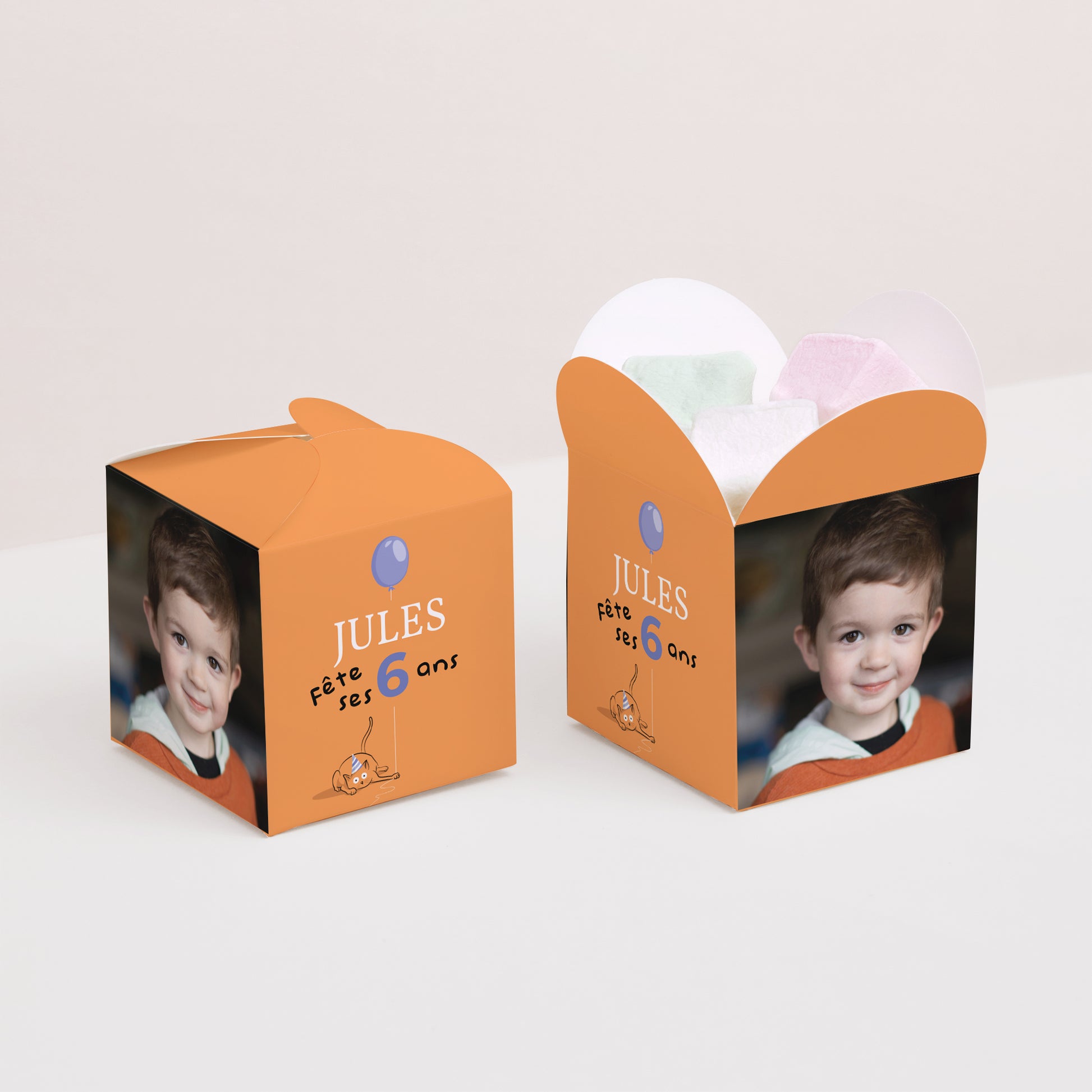 Boîte à bonbons Anniversaire Enfant Ouverture papillon Le chat orange photo N° 2