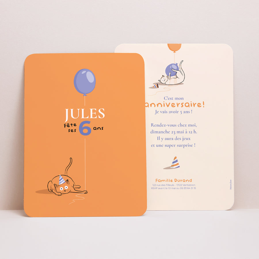 Invitations Anniversaire Enfant Portrait, bords arrondis Le chat orange photo