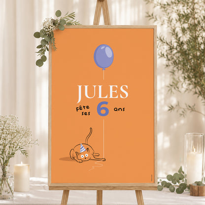 Panneau bienvenue Anniversaire Enfant Portrait 60 x 90 cm Le chat orange photo N° 1