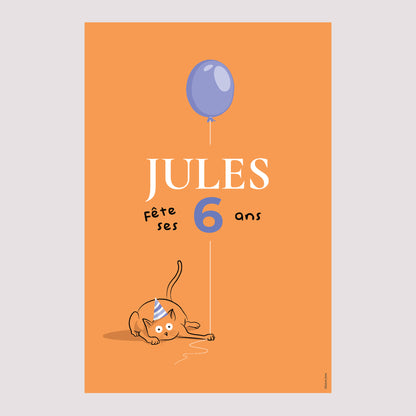 Panneau bienvenue Anniversaire Enfant Portrait 60 x 90 cm Le chat orange photo N° 2