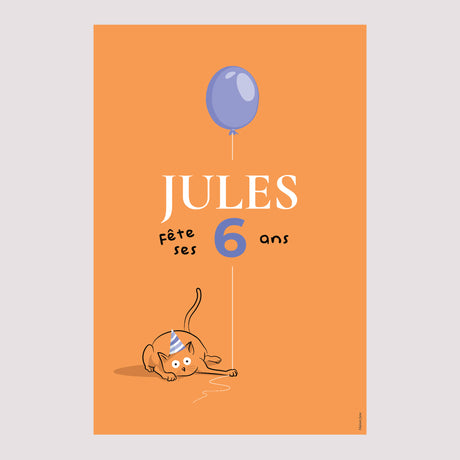 Panneau bienvenue Anniversaire Enfant Portrait 60 x 90 cm Le chat orange