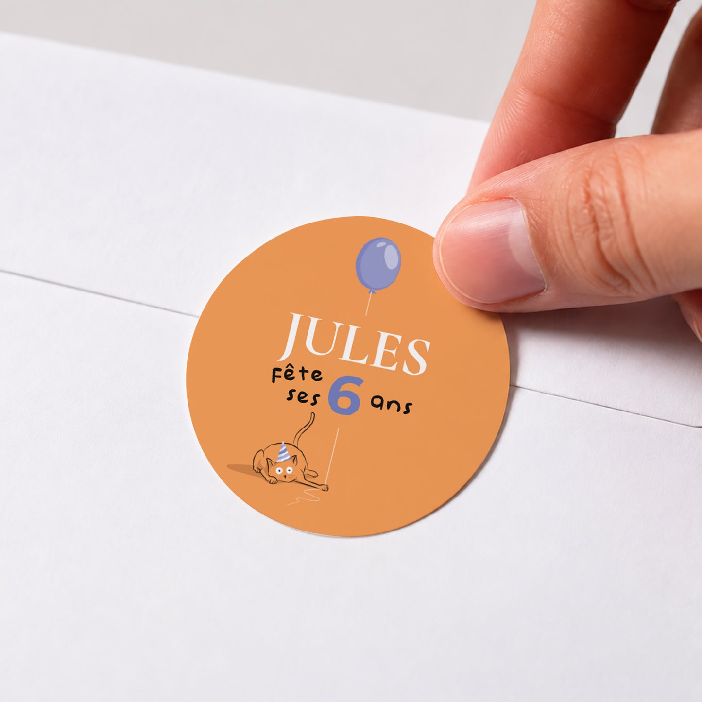 Sticker Anniversaire Enfant Rond Le chat orange photo N° 1