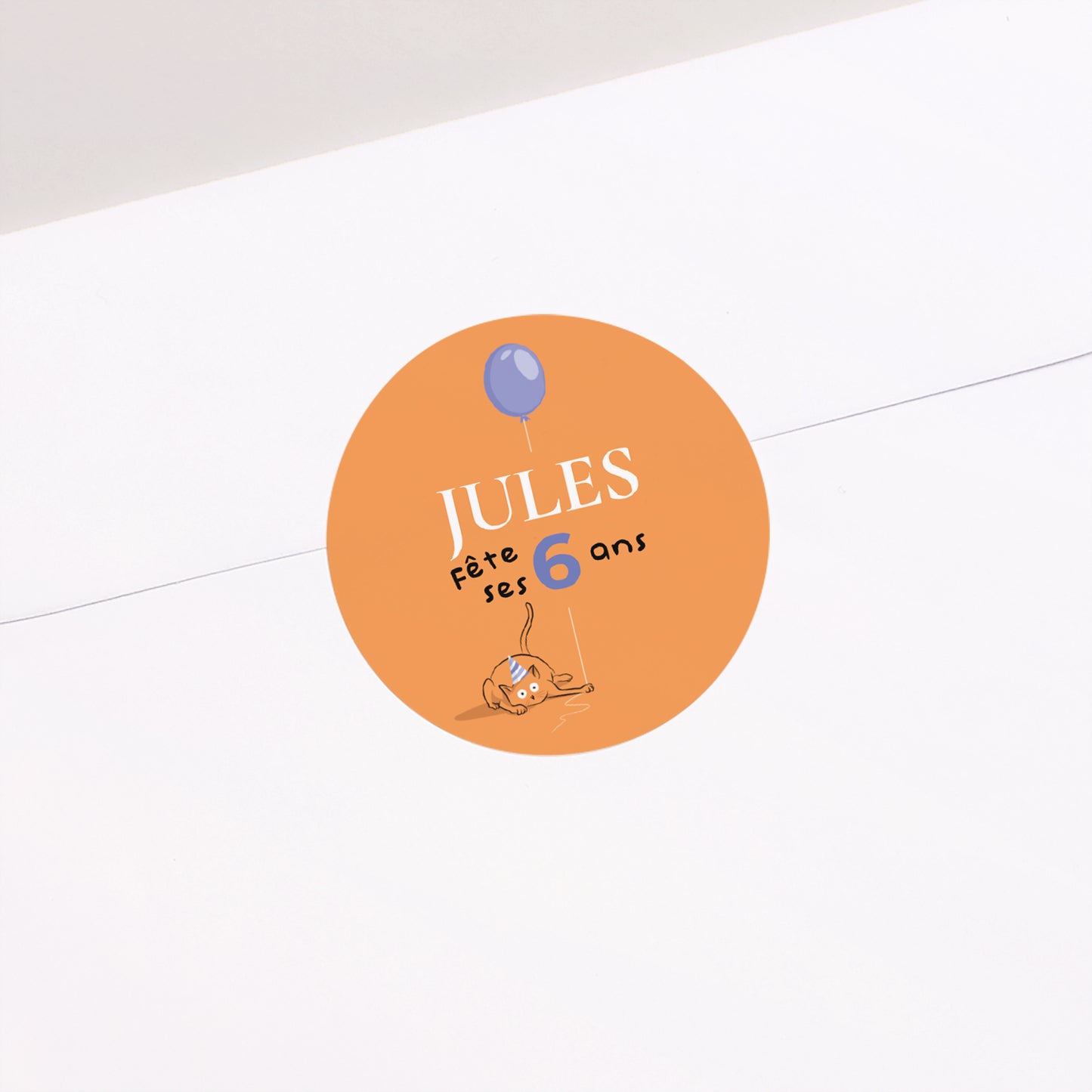 Sticker Anniversaire Enfant Rond Le chat orange photo N° 2