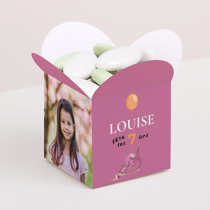 Boîte à bonbons Anniversaire Enfant Ouverture papillon Le chat fushia photo N° 1