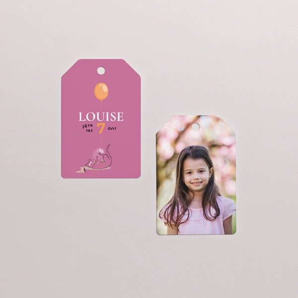 Etiquette perforée Anniversaire Enfant Fanion Le chat fushia photo