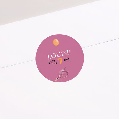 Sticker Anniversaire Enfant Rond Le chat fushia photo N° 2