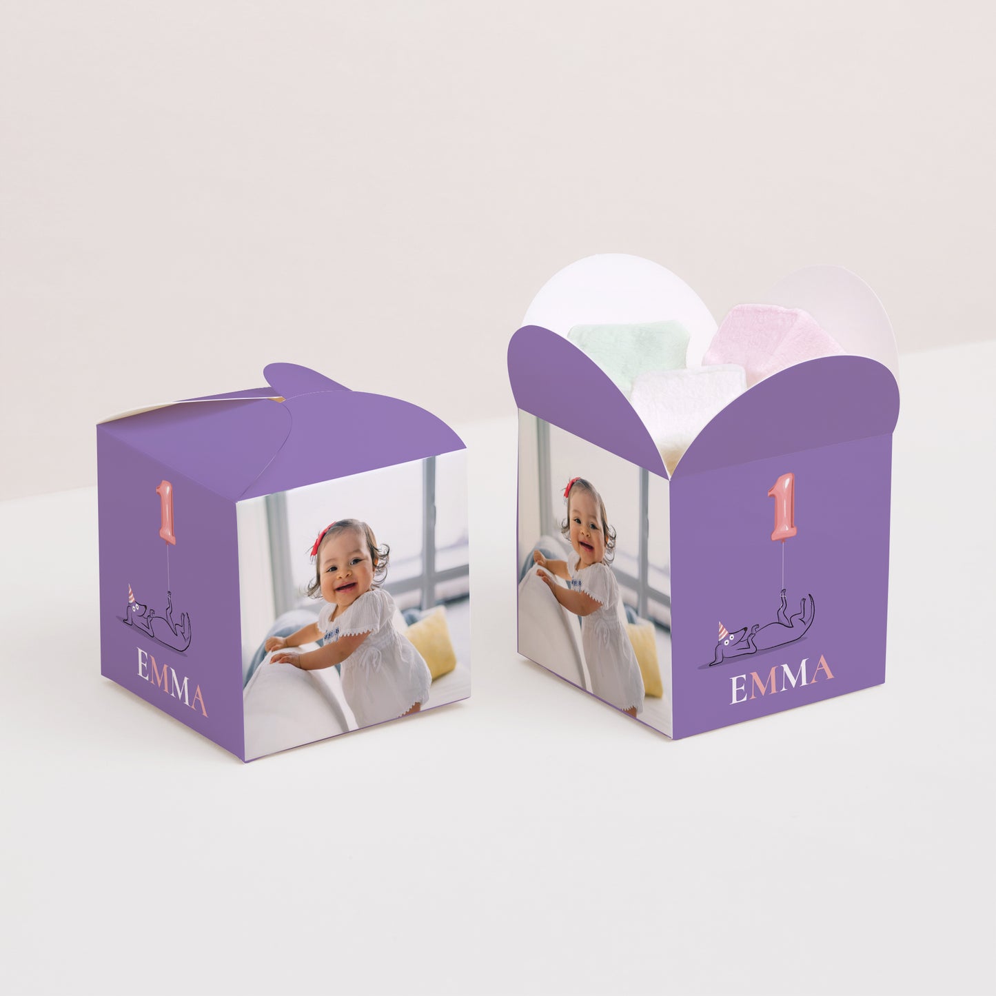 Boîte à bonbons Anniversaire Enfant Ouverture papillon Le chien violet photo N° 2