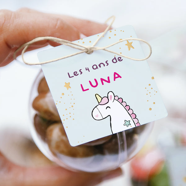 Boîte à bonbons Anniversaire Enfant boule avec étiquette carrée Gâteau Licorne photo
