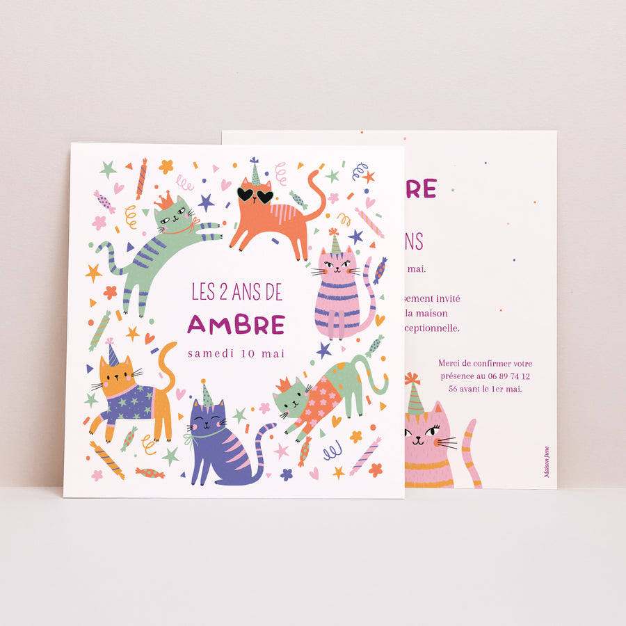 Invitations Anniversaire Enfant Carré Les chats en folie photo