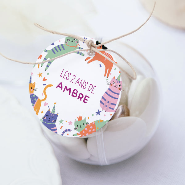 Boîte à bonbons Anniversaire Enfant boule avec étiquette ronde Les chats en folie photo