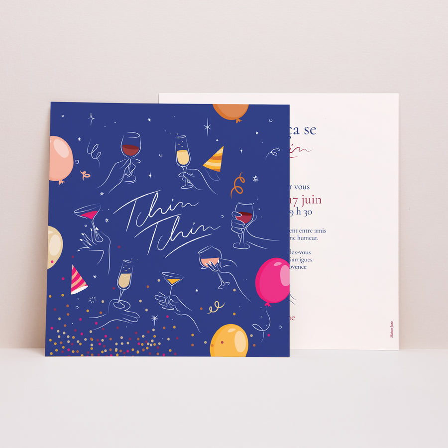 Invitations Anniversaire Adulte Carré Tchin tchin photo