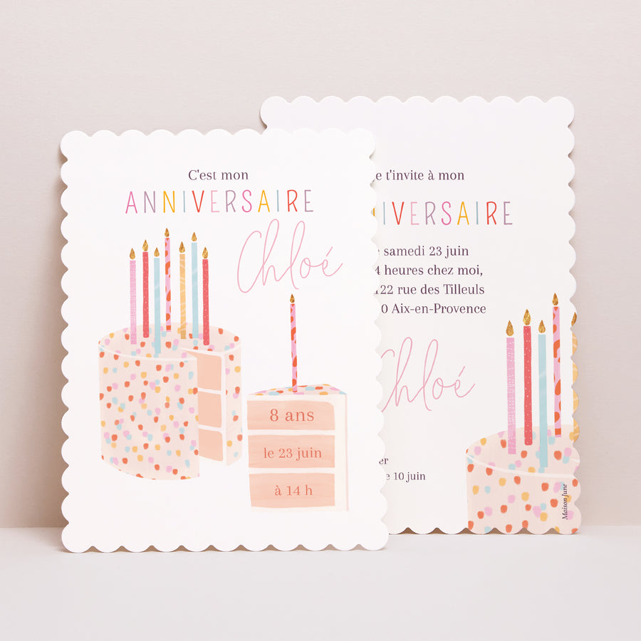 Invitations Anniversaire Enfant Portrait, bords biscuit Gâteau d'anniversaire photo
