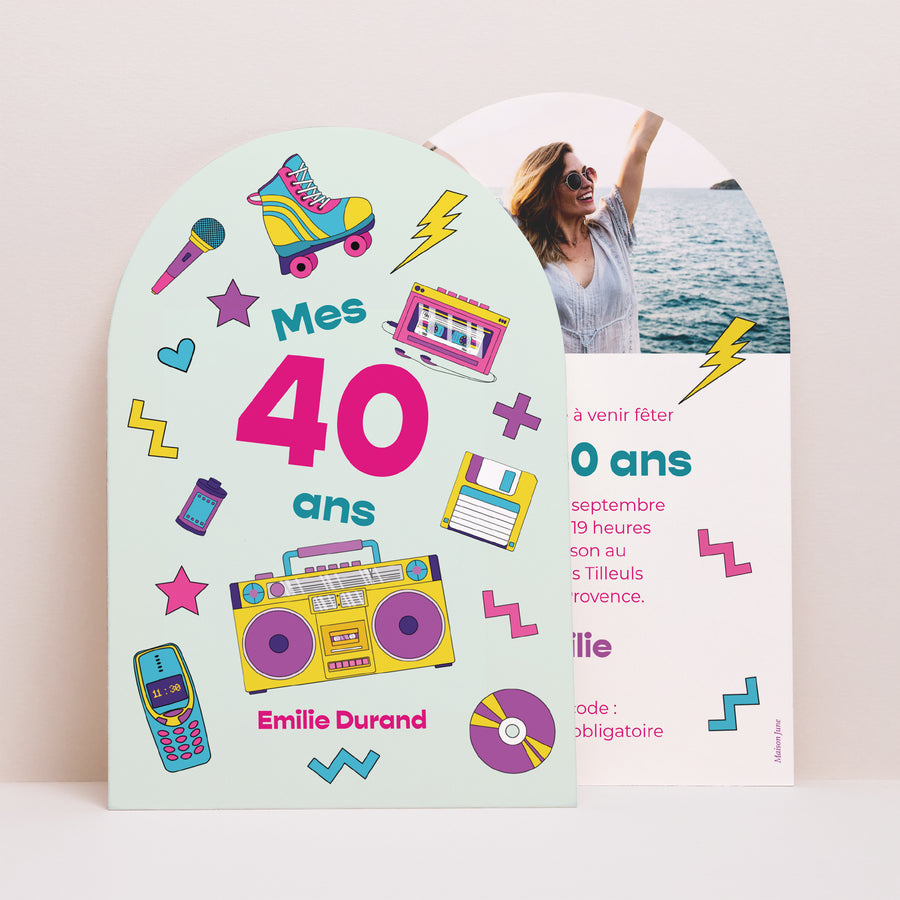 Invitations Anniversaire Adulte Arche Rétro 90 photo