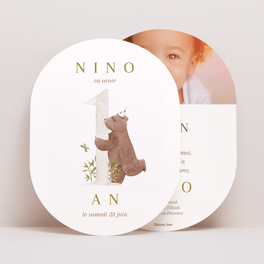 Invitations Anniversaire Enfant Ovale 1 an tout pile photo