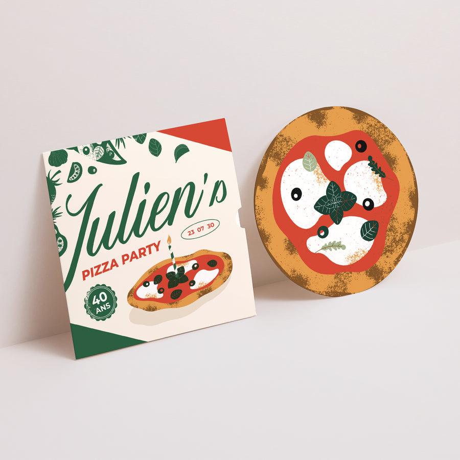 Invitations Anniversaire Adulte Pochette disque Pizza party photo