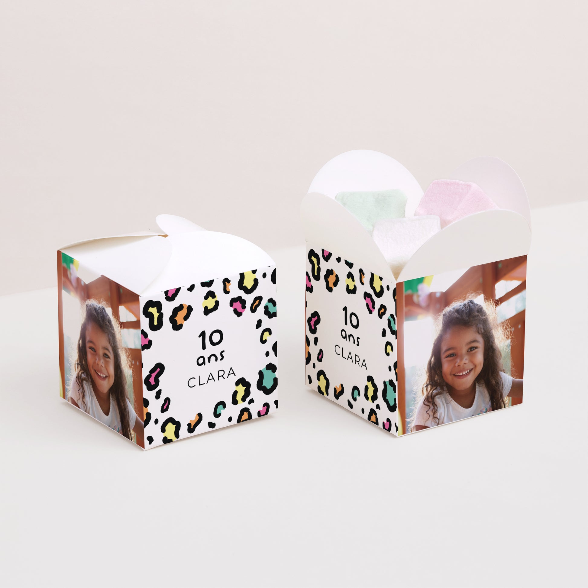 Boîte à bonbons Anniversaire Enfant Ouverture papillon Léopard coloré photo N° 2