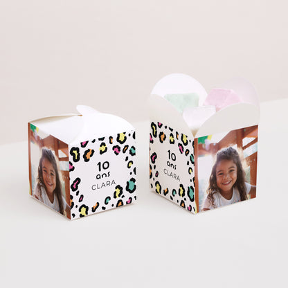 Boîte à bonbons Anniversaire Enfant Ouverture papillon Léopard coloré photo N° 2