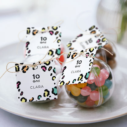 Boîte à bonbons Anniversaire Enfant boule avec étiquette carrée Léopard coloré photo N° 2