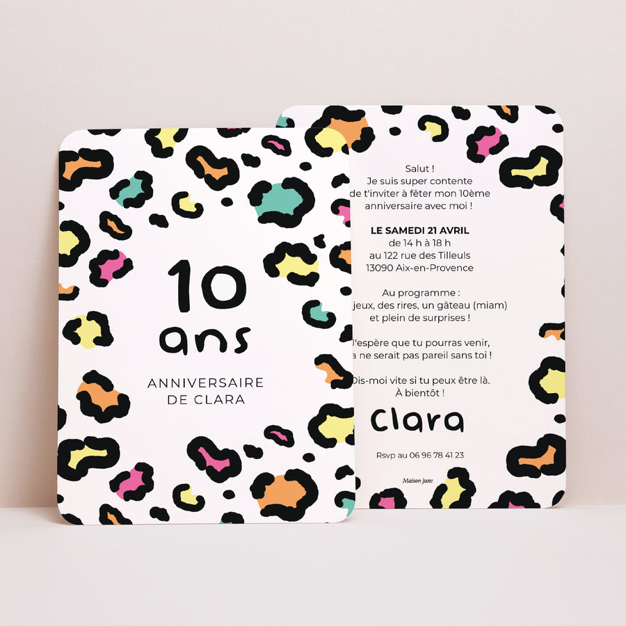 Invitations Anniversaire Enfant Portrait, bords arrondis Léopard coloré photo