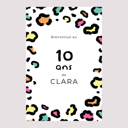 Panneau bienvenue Anniversaire Enfant Portrait 60 x 90 cm Léopard coloré photo N° 2